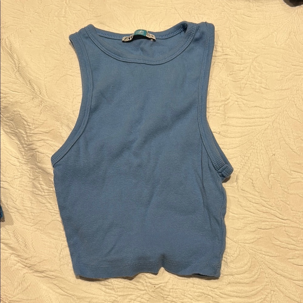 Zara Gray Blue Muscle Tee Crop Top